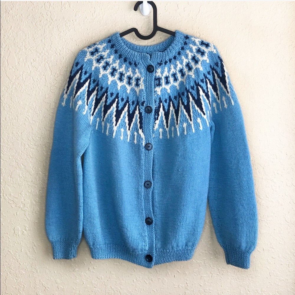 Vintage Blue Hand-Knit Button Down Cardigan